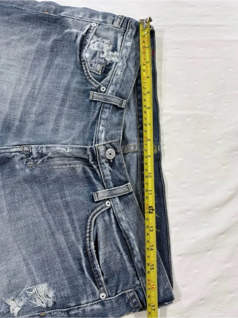 7 For All Mankind Dojo Jean Shorts 32 100% Cotton Distressed Raw Hem Made In USA